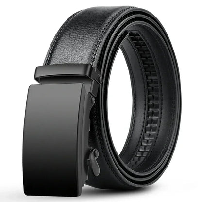 Men's Fashion Automatic Buckle Belt – Business-Style PU Leather Black Waist Strap for Jeans, Casual & Formal Wear