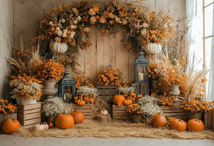 Mehofond Fall Autumn Harvest Photography Backdrop – Rustic Barn Hay & Pumpkin Background for Kids’ Birthday, Portrait, Photo Studio & Party Decor