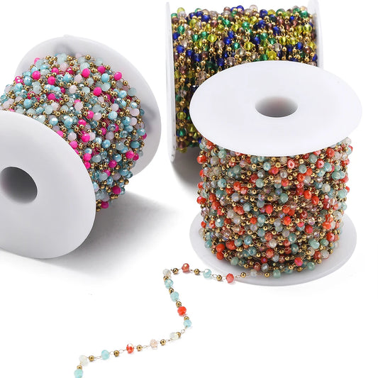 Cadena de Cuentas de Cristal de Acero Inoxidable de 1 m para Fabricación de Joyas – Cadena con Clip Multicolor para Collares, Pulseras y Manualidades DIY