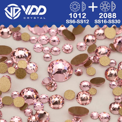 VDD Piedras Preciosas de Cristal Doradas de Fondo Plano – 2088 Cristales de Strass para Arte de Uñas, Manualidades y Decoraciones DIY