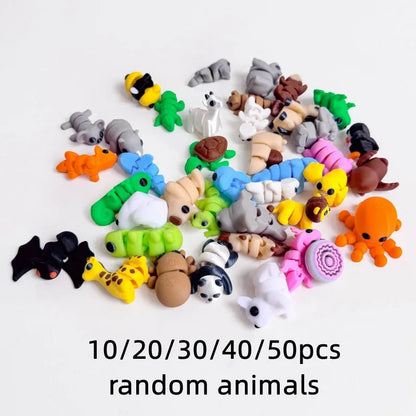 10/50 unidades de figuras de mini animales impresas en 3D – Modelos de simulación de dibujos animados móviles, juguetes coleccionables bonitos, decoración de escritorio y set de regalo de cumpleaños