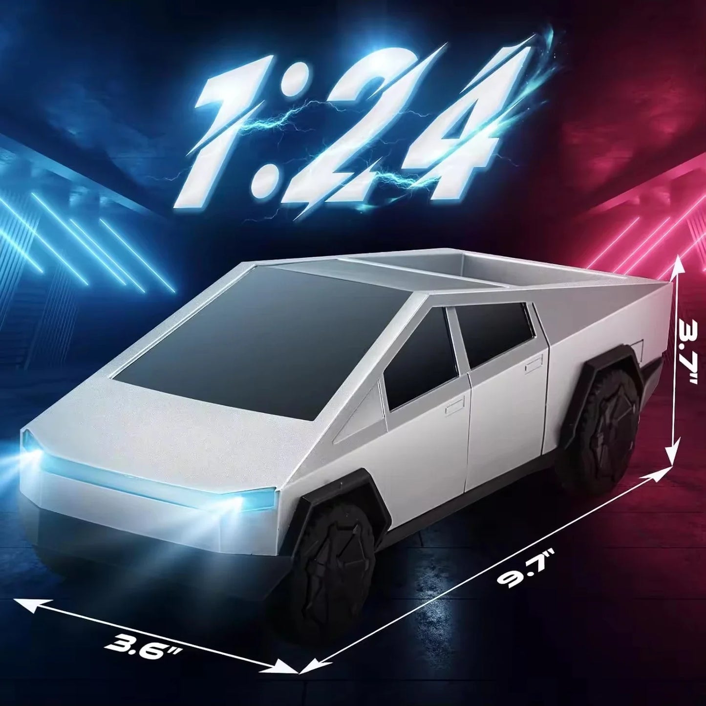 1:24 RC Cybertruck Camioneta a Control Remoto 4WD con Motores Duales, Luces LED y Juguete de Coche RC Todoterreno de 27MHz para Niños