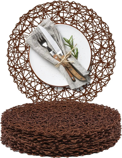 12–48PCS 15-Inch Round Paper Braided Placemats – Boho Woven Table Mats for Dining Table, Wedding, Party & Home Decor