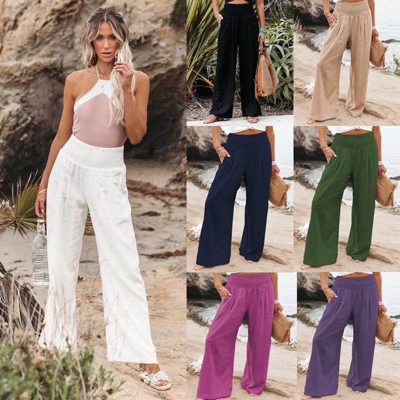 Pantalon ample décontracté pour femme, taille mi-haute avec cordon de serrage, style européen et américain, idéal pour la plage au printemps et en été