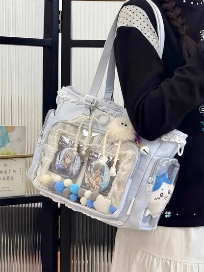 Bolsa Ita Japonesa Y2K para Mujer – Bonito Bolso de Hombro Transparente Lolita, Bolso Cruzado Grande de Exhibición DIY, Cartera de Moda Kawaii para la Escuela, Viajes y Uso Diario
