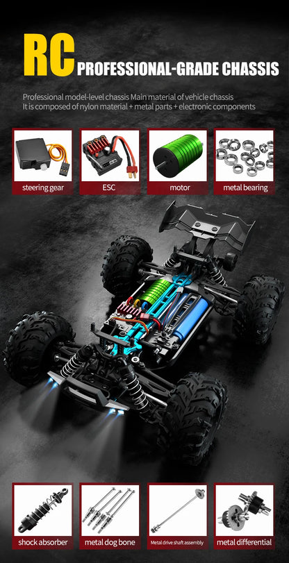 ZWN 1:16 4WD RC Monster Truck 50KM/H y 70KM/H Coche de Derrape de Alta Velocidad con Luces LED y Control Remoto 2.4GHz