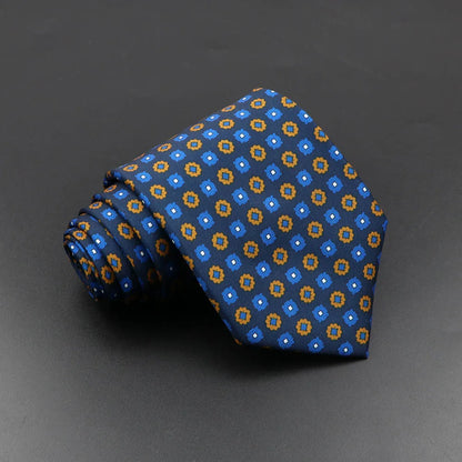 Men's 7.5cm Soft Silk Necktie – Floral & Dot Pattern Tie for Weddings, Business, Parties & Formal Wear
