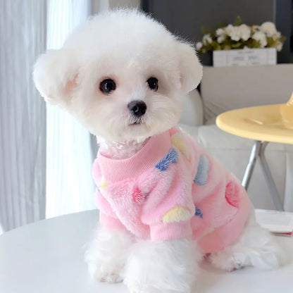 Super Soft Winter Dog Jacket – Warm Fleece Pet Coat with Heart Print for Cold Weather, Cozy Holiday Clothing for Dogs & Puppies