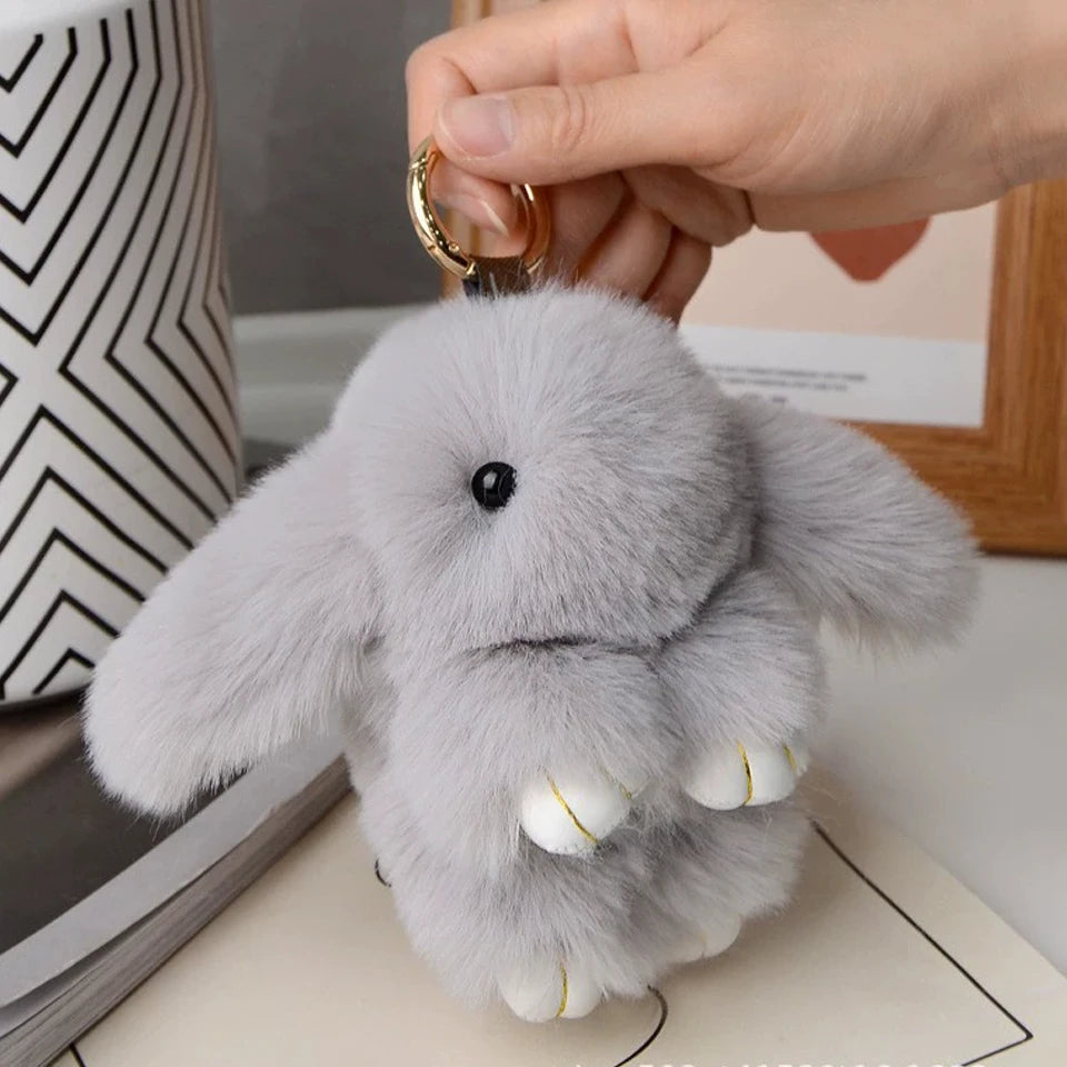 ZAKOL 15CM Fluffy Rabbit Fur Pompon Keychain – Soft Cute Bunny Plush Key Ring & Bag Charm, Adorable Gift Accessory for Girls