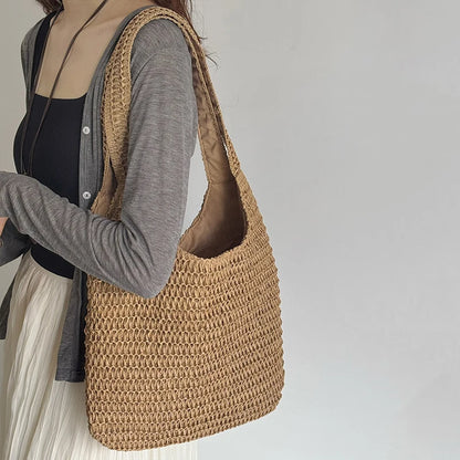 Sac à bandoulière en rotin tressé pour femmes – Grand sac cabas en paille tressée, sac de plage d'été pour femmes, sac de voyage décontracté pour les vacances, le shopping et un usage quotidien