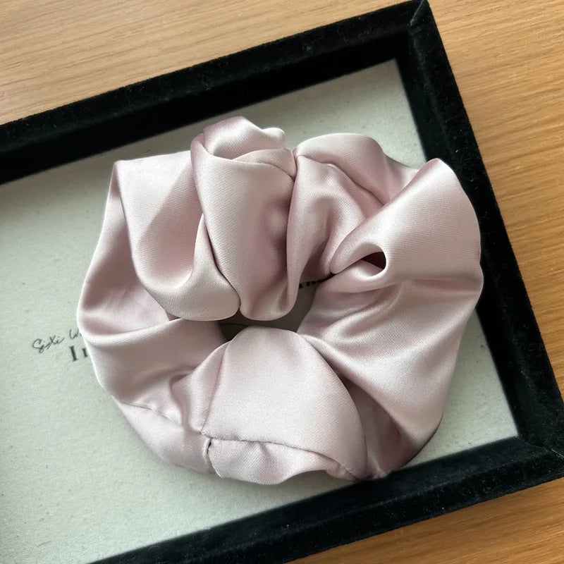 Korean Dot Satin Scrunchies – White & Black Silk Elastic Hair Ties for Women & Girls | Fashion Ponytail Hair Accessories