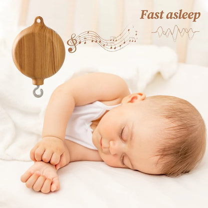Móvil Musical para Cuna de Bebé Recién Nacido – Caja de Música con Sonajero Colgante Giratorio de Estilo Madera, Juguete Musical Relajante para Bebés de 0 a 12 Meses, Decoración para Cuna de Guardería y Regalo para Baby Shower