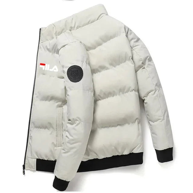 Men’s Short Winter Jacket – Thick Warm Windproof Coat with Zipper & Printed Design, Casual Outdoor Outerwear, Sizes M–5XL