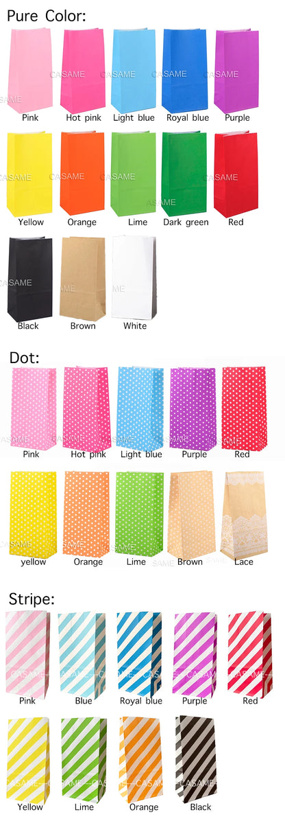10PCS Stand-Up Colorful Gift Bags with Stickers – Solid, Striped & Polka Dot Treat Bags for Wedding, Birthday & Party Favors (18×9×6cm)