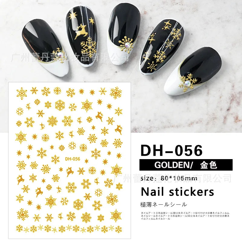 3D Christmas Nail Art Stickers – Snowflake & Winter Tree Nail Decals for Nail Tips Decoration