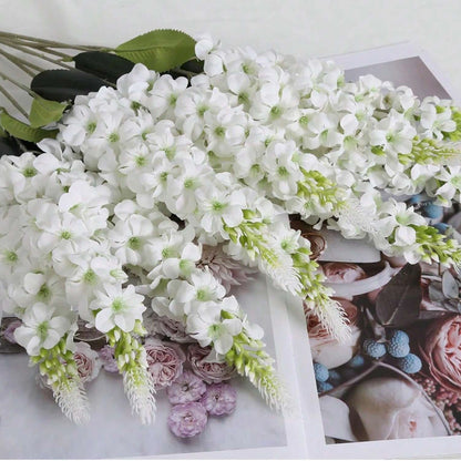 5 flores artificiales de jacinto – Tallos florales de imitación de ratán para decoración de sala de estar, celebraciones de boda, paredes de jardín, cajas de regalo y accesorios de bricolaje