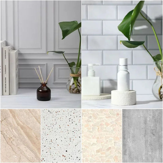 Tablero de fondo de fotografía de madera y mármol de doble cara de 57 × 87 cm – Fondo fotográfico impermeable para fotografía de producto