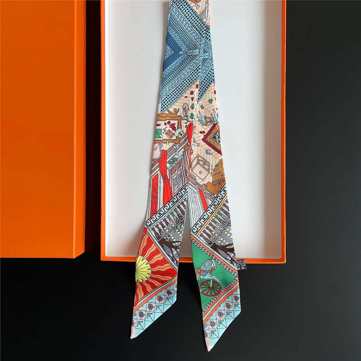 Pañuelo estrecho de sarga de seda 100 % de lujo para mujer, diseño de marca, pañuelo para bolso, pañuelo para el cuello, diadema para el pelo