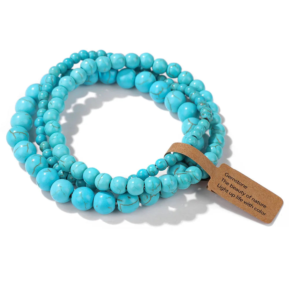 Set de 3 Pulseras de Cuentas de Piedra Natural – Agate Musgoso Indio, Rodonita y Cuarzo Cristal de 4mm/6mm/8mm para Hombres y Mujeres