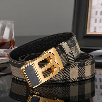 Men's Genuine Leather & Canvas Belt 3.4cm Classic Buckle Casual Jeans Waist Belt
