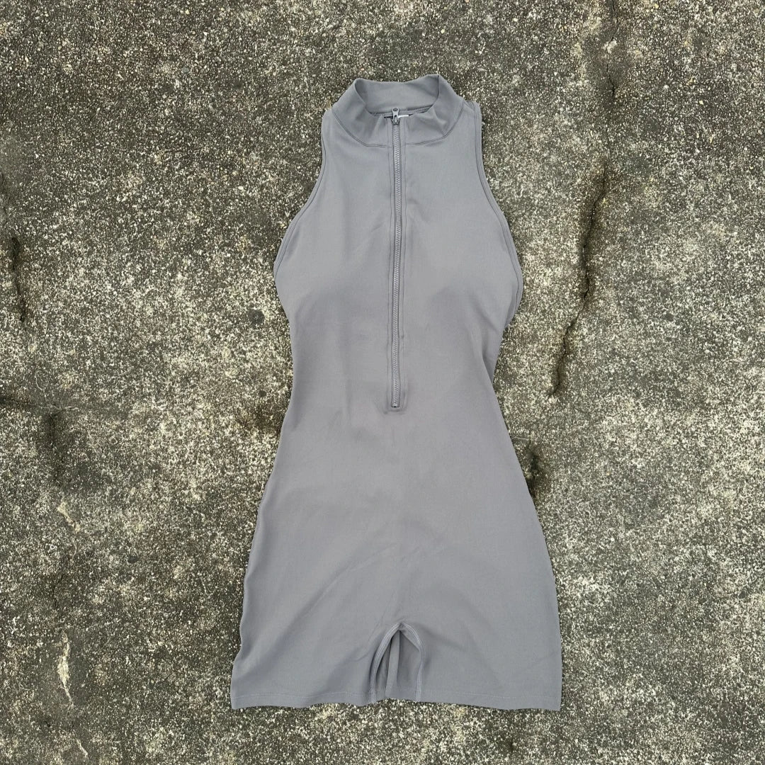 Women’s Scrunch Back Yoga Jumpsuit Shorts Set – Solid Color Zipper Gym Fitness One-Piece Sportswear