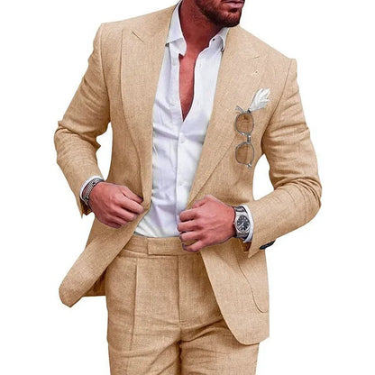 Costume de mariage en lin pour homme – Smoking 2 pièces coupe slim blazer et pantalon, costume décontracté pour mariage sur la plage, bal de promo, soirée
