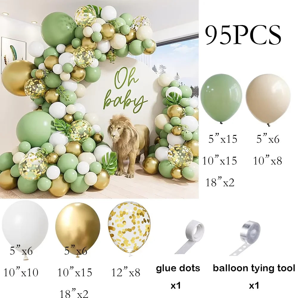 Sage Green Balloon Arch Garland Kit – Green, White, Sand & Gold Confetti Latex Balloons for Birthday, Wedding & Graduation Decorations