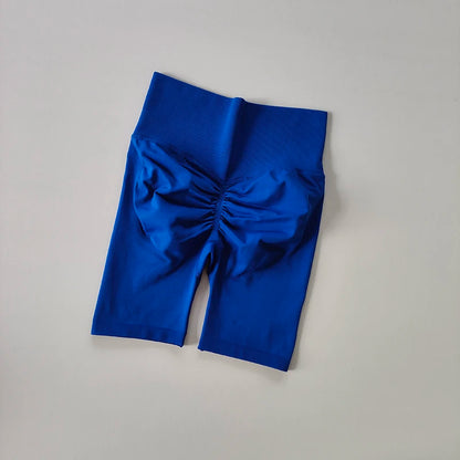 Pantalones cortos de yoga de cintura alta para mujer – Pantalones cortos deportivos fruncidos para realce de glúteos, para correr, gimnasio, fitness y control de abdomen