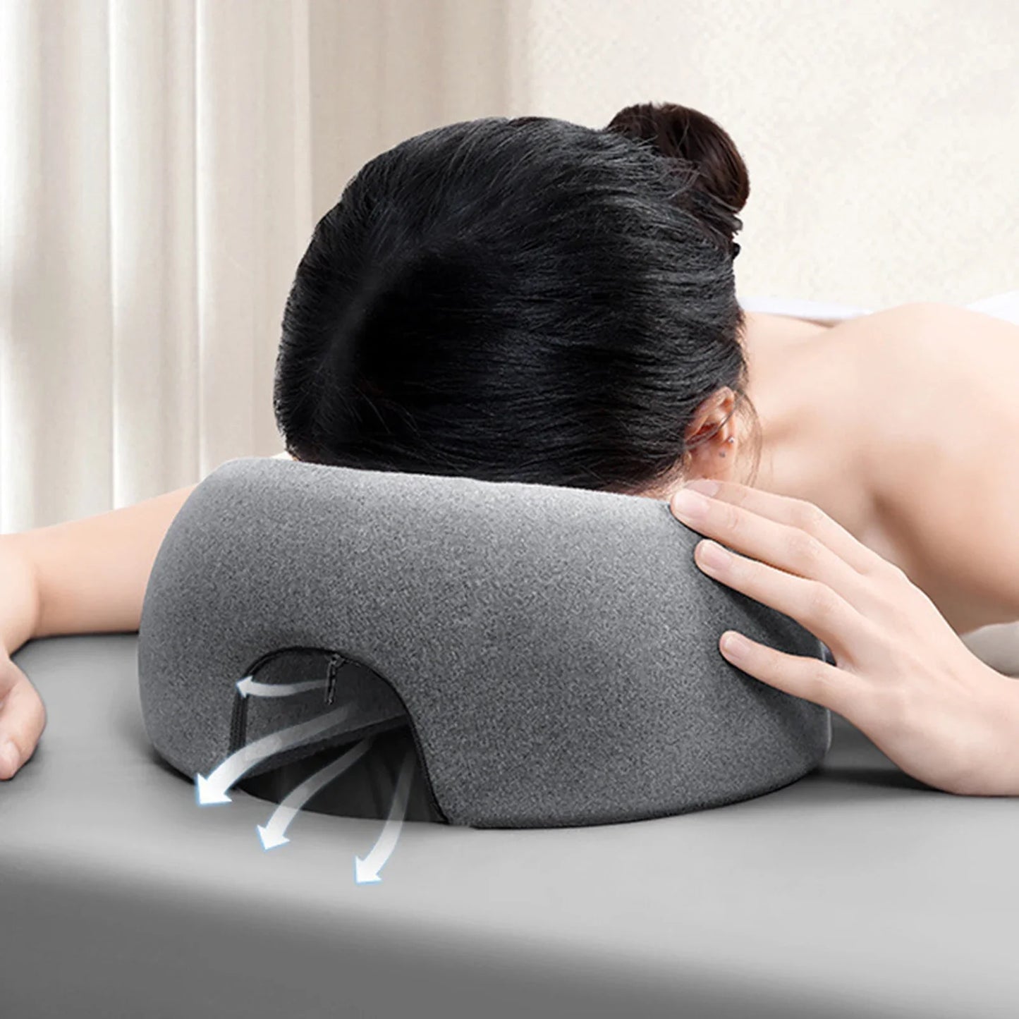 Almohada boca abajo – Almohada de siesta de espuma viscoelástica para escritorio, cojín ergonómico para dormir boca abajo, reposacabezas cómodo para el descanso en la oficina, mesa de masaje, salón de belleza y relajación en el hogar