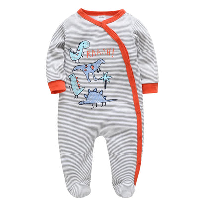 Spring Baby Boy Cotton Romper – Blue Bear Print Knit Jumpsuit & Newborn Overalls Pajamas, Soft Casual Outfit for Infants & Toddlers