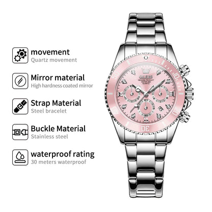 OLEVS Women’s Luxury Quartz Watch – Elegant Zircon-Style Dial, Luminous Display, Date Function & Waterproof Design, Gift for Her