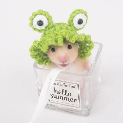 Handmade Knitted Small Pet Hat – Cute Frog, Parrot & Snake Designs with Adjustable Chin Strap for Hamsters and Other Small Animals