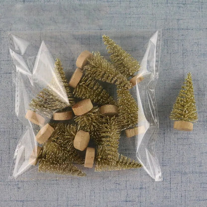 12PCS 4.2CM Mini Christmas Trees – White Snow Frost Sisal Bottle Brush Trees with Santa for DIY Xmas House & Holiday Decor