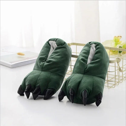 Women’s Plush Animal Slippers – Thick Fluffy Non-Slip Indoor House Shoes with Dinosaur, Cow, Cat Paw & Claw Designs