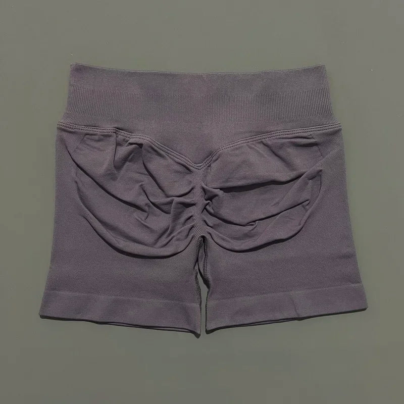 HISTELLO Pantalones cortos de yoga sin costuras de 4.5" para mujer – Pantalones cortos deportivos de talle bajo con efecto fruncido para gimnasio, fitness, correr y ropa deportiva
