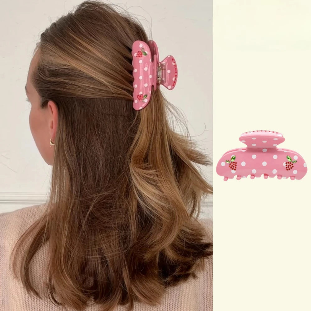 Pinzas para el pelo de cereza bonitas – Pinzas para el pelo de acetato con diamantes de imitación de frutas, flores y mariposas para mujeres y niñas | Accesorios para el pelo de moda Kawaii