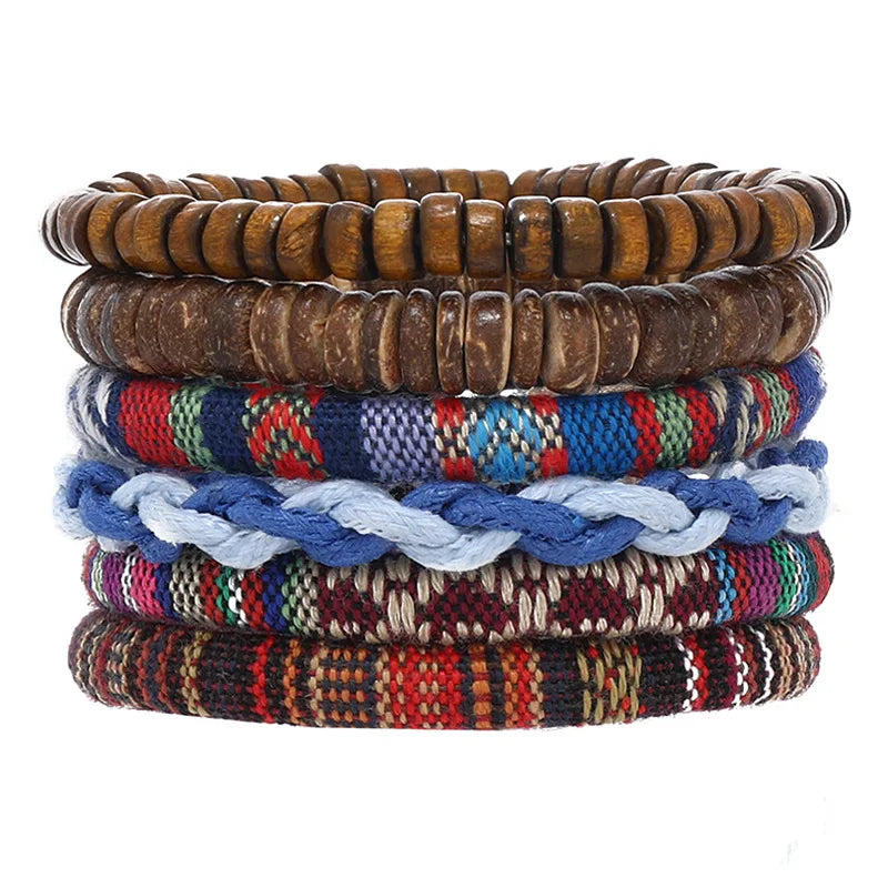 Bohemian Leather Bracelet for Men – Hand-Woven Wooden Bead Charm Bracelet | Vintage Fashion Jewelry Gift for Him
