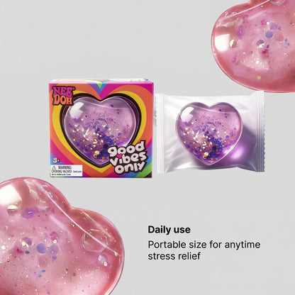 NeeDoh Heart Shaped Squeeze Toy – Glitter Filled Soft TPR Stress Relief Fidget Toy for Kids & Adults, Anxiety Relief Gift