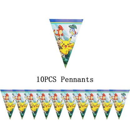 Pokémon Theme Birthday Party Decorations – Cartoon Pokémon Go Tableware Set (Cups, Plates & Pikachu Balloons) for Baby Shower & Party Favors