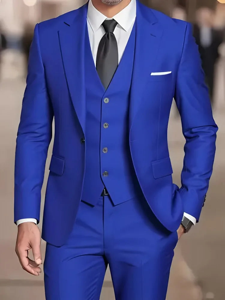 Traje de hombre beige de 3 piezas – Americana de esmoquin formal, chaleco y pantalones, traje de boda para novio, padrino de boda o graduación