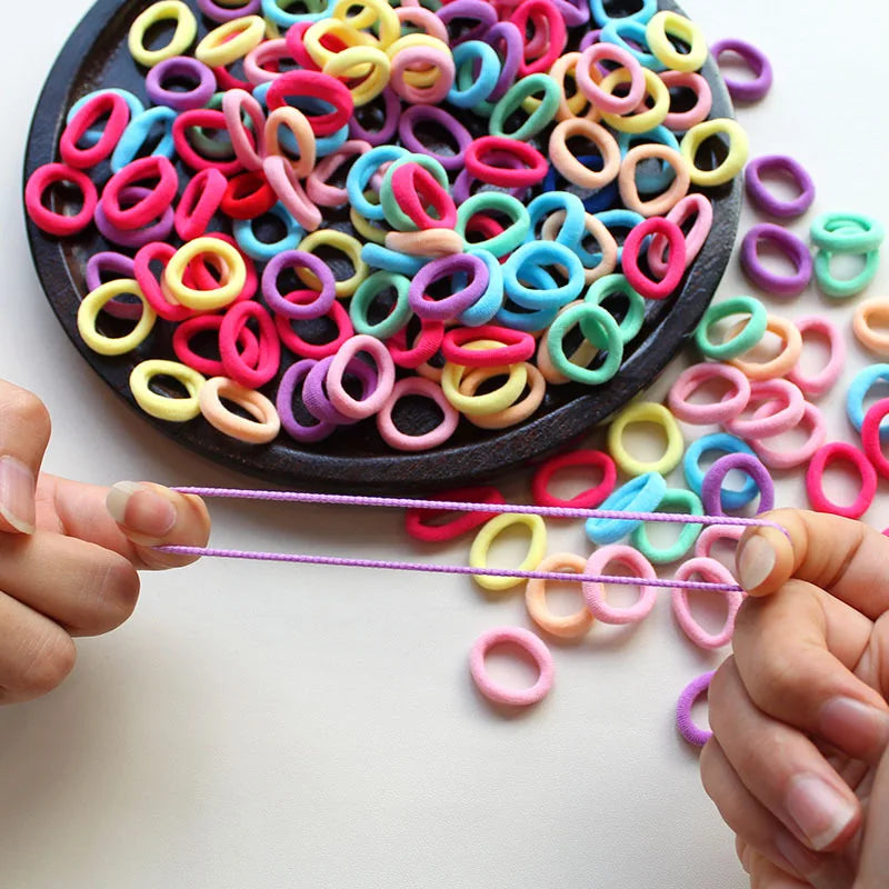 100PCS Kids Elastic Hair Bands – 2CM Nylon Hair Ties for Girls & Babies | Colorful Stretch Hair Accessories for Children