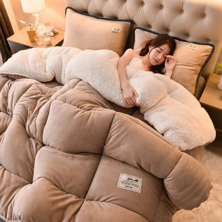 Manta de lana de cordero – Edredón de invierno de terciopelo de doble cara engrosado Cálido para cama y dormitorio