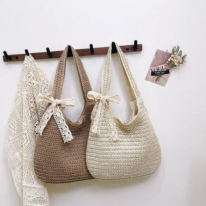 Sac à bandoulière en rotin tressé pour femmes – Grand sac cabas en paille tressée, sac de plage d'été pour femmes, sac de voyage décontracté pour les vacances, le shopping et un usage quotidien