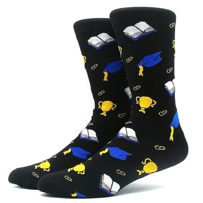 Funny Colorful Hip Hop Socks – Combed Cotton Animal, Astronaut & Geometric Print Socks for Men & Women, Business Dress Wear