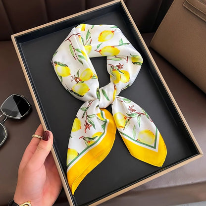 70x70CM Foulard en soie imprimé pour femme – Châle Pashmina carré tendance, tour de cou de luxe, bandeau et bandana décoratif