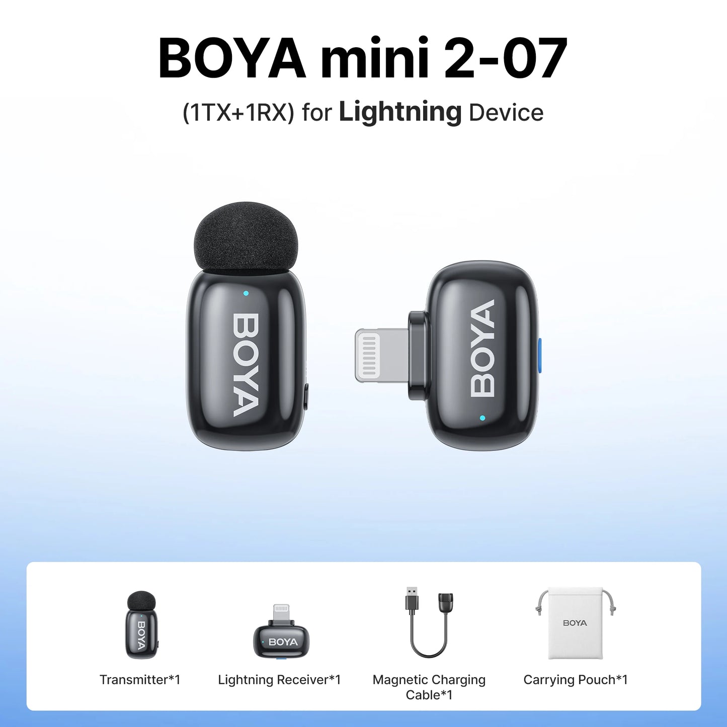 BOYA Mini 2 Wireless Lavalier Microphone – Mini Clip-On Mic with AI Noise Reduction for iPhone, Android & USB-C Video Recording