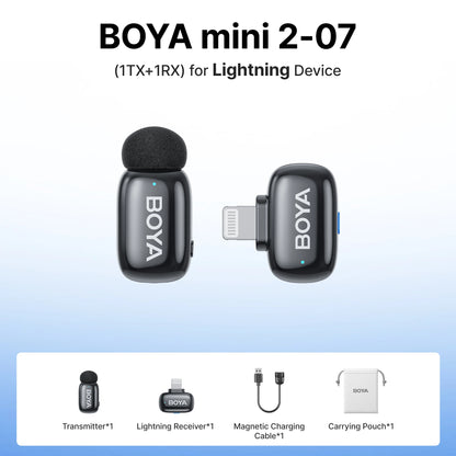 BOYA Mini 2 Wireless Lavalier Microphone – Mini Clip-On Mic with AI Noise Reduction for iPhone, Android & USB-C Video Recording
