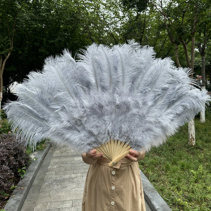 Abanico Grande de Plumas de Avestruz Blancas – Elegante Abanico para Baile y Actuaciones Escénicas (100 cm / 130 cm)