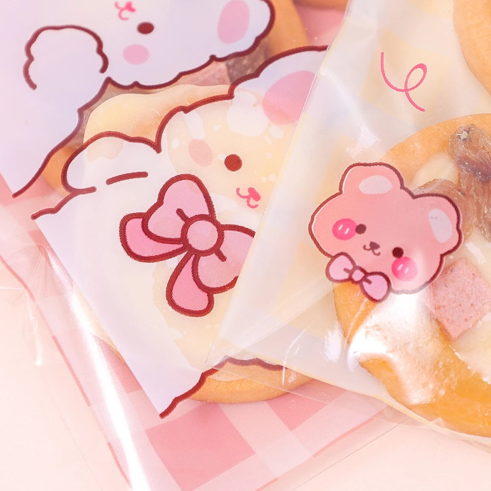 100/200PCS Cute Bear Self-Adhesive Treat Bags for Cookies, Candy, Biscuits, Snacks, Wedding Favors & Gift Packaging