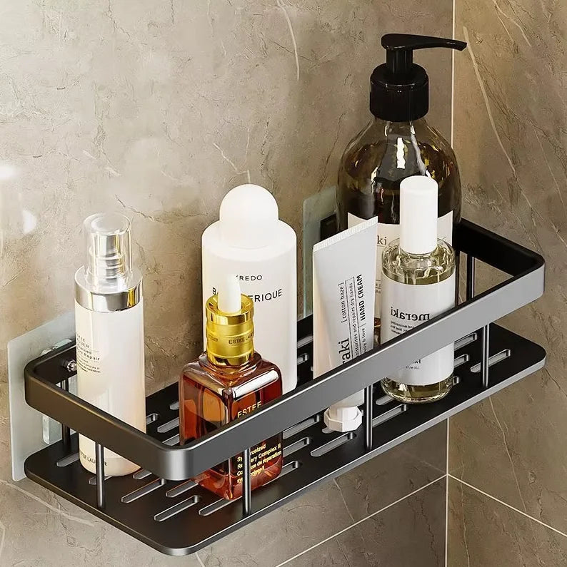Estante de baño para montaje en pared sin taladros, organizador de almacenamiento de cocina para champú y artículos de tocador